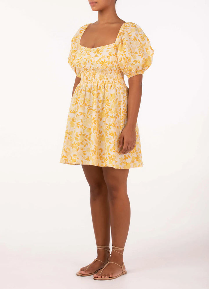 Peony Swimwear Daffodil Smocked Mini Dress Yellow Floral