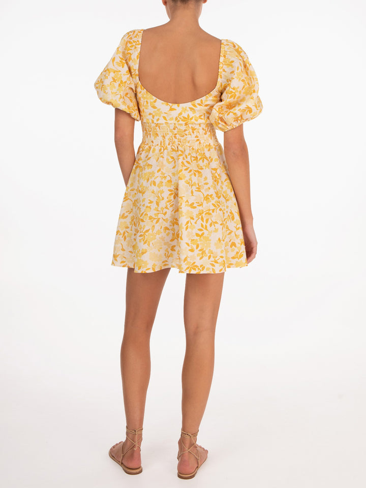Peony Swimwear Daffodil Smocked Mini Dress Yellow Floral
