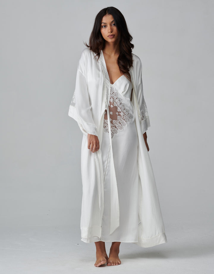 Shell Belle Alice Long Silk Kimono and slip dress front white