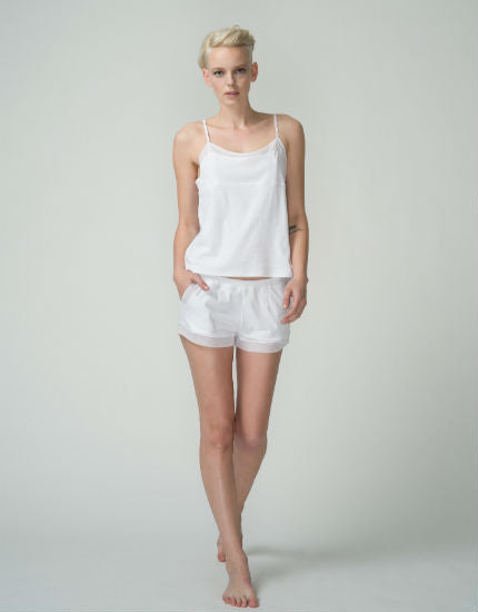 Tulle Trim Cotton Short in White