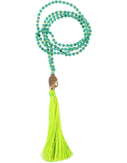 
  
  Buddha Head Bead Necklace, Lime Tassel
  
