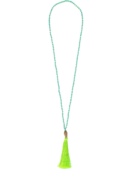 
  
  Buddha Head Bead Necklace, Lime Tassel
  
