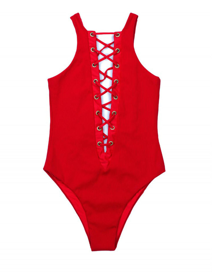 Beach Bunny Swimwear Rib Tide One Piece in Red
