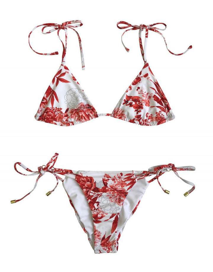 Beach Bunny Swimwear Samantha Tie Side Bikini Bottom in Red Floral