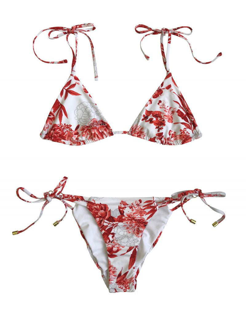 Beach Bunny Swimwear Samantha Triangle Bikini Top in Red Floral