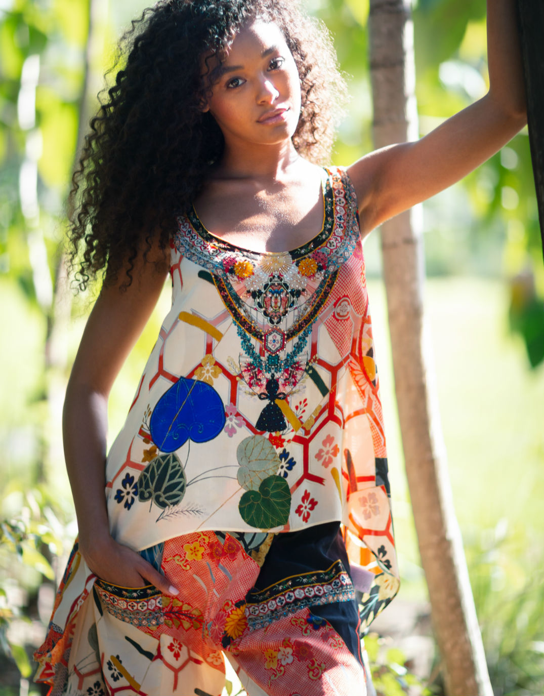 Camilla Kissing The Sun Long Back Scoop Neck Top