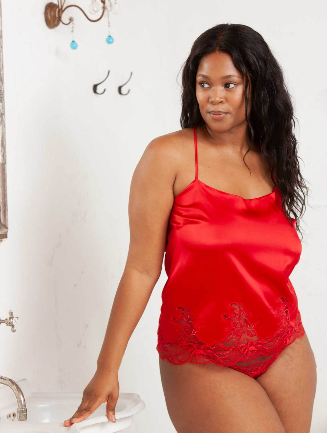 Fleur of England Adeline Red Silk & Lace Camisole