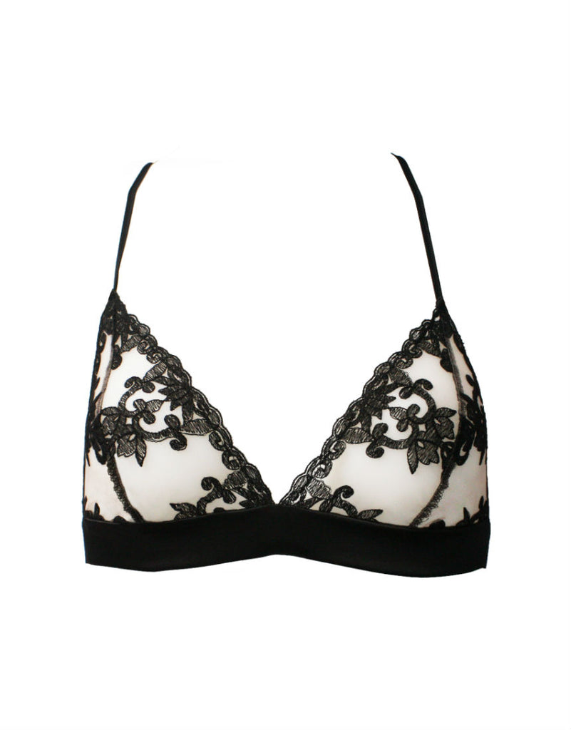 Bralette in Onyx with embroidered tulle