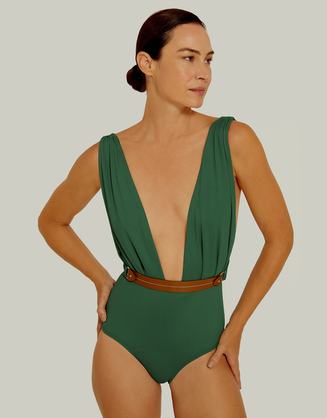 Lenny Niemeyer detail halter swimsuit brunswick green