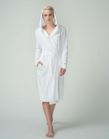 Hooded Terry Robe in White